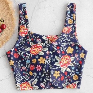 Women's Floral Print Scoop Neck Knotted Swimsuit Size Small